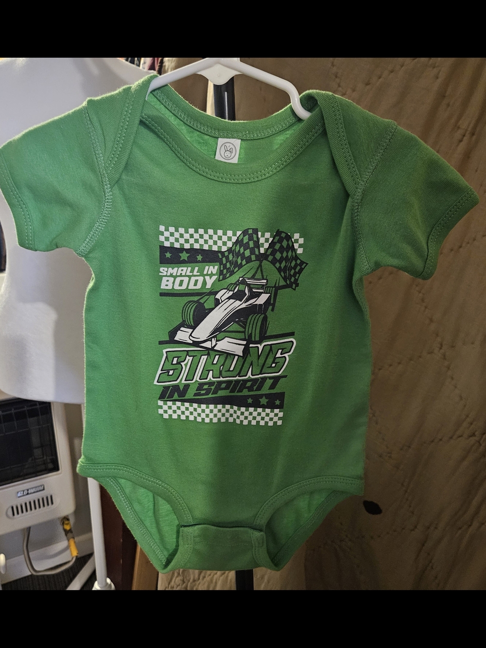 Rabbit Skins Baby Boy 12M Green Race Car Racing Graphic Bodysuit 100% Cotton